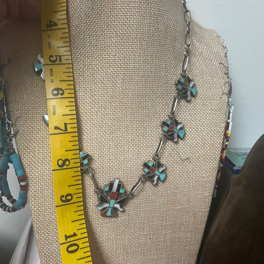 RARE! Old Pawn Native American knifewing katchina inlaid necklace & ring set!🤠 - Picture 8 of 13